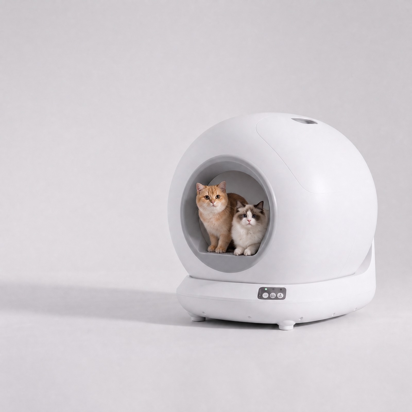 Deux chats près de la litière automatique NOMA MAX